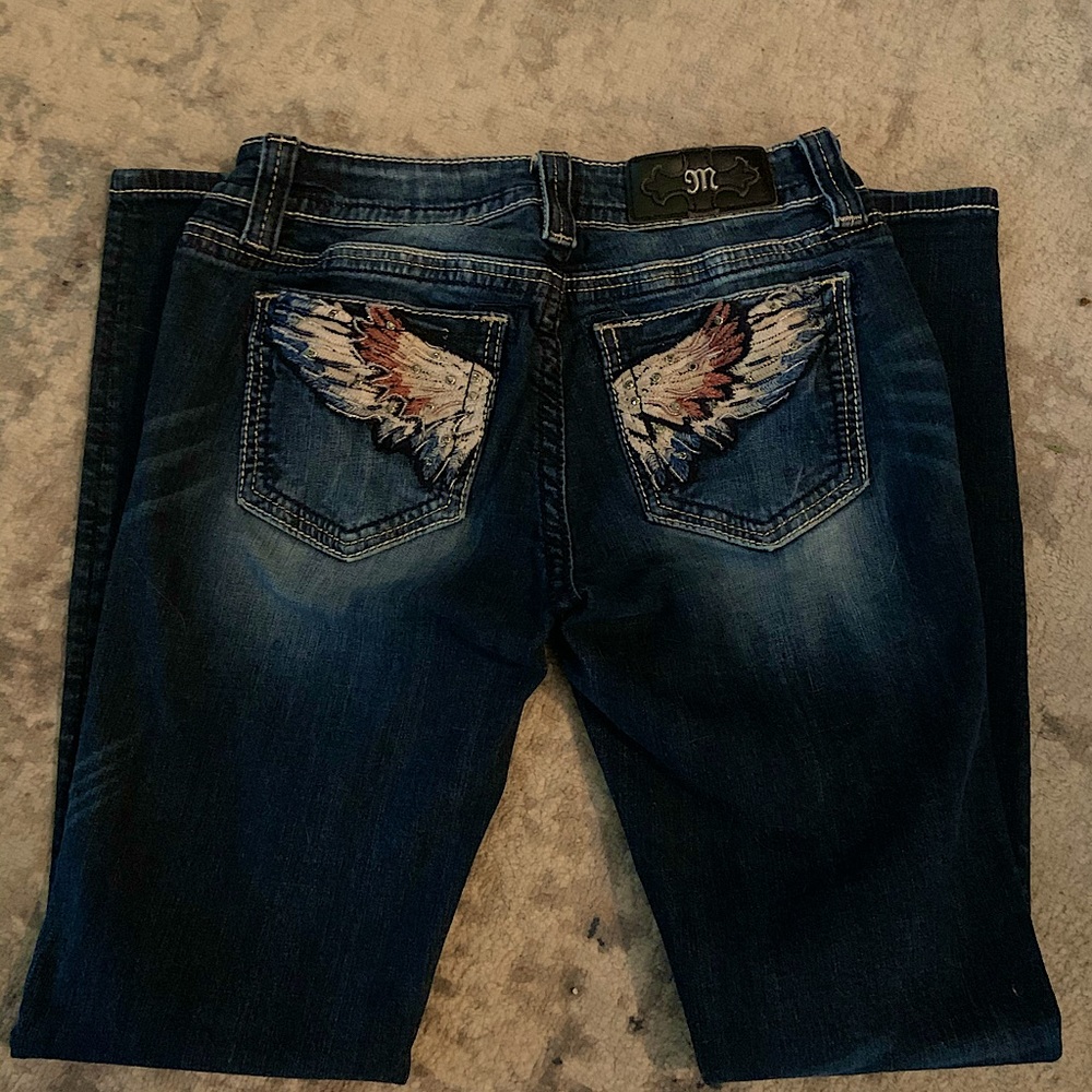 Miss Me skinny jeans with beaded & stitched wings